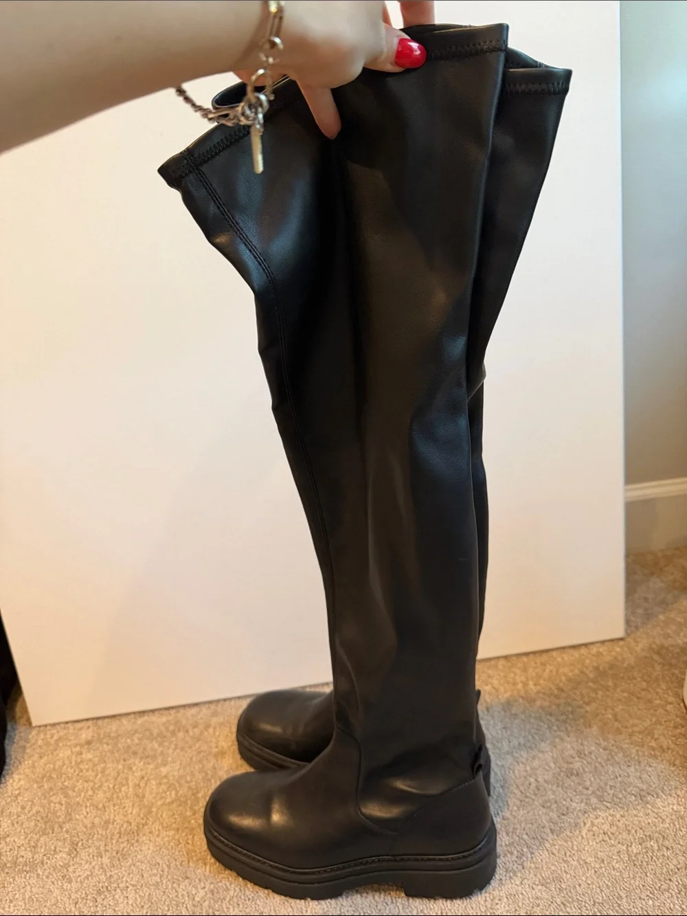 Free People Holden Women's Over-the-Knee Black Platform Boots, lug sole, size 40